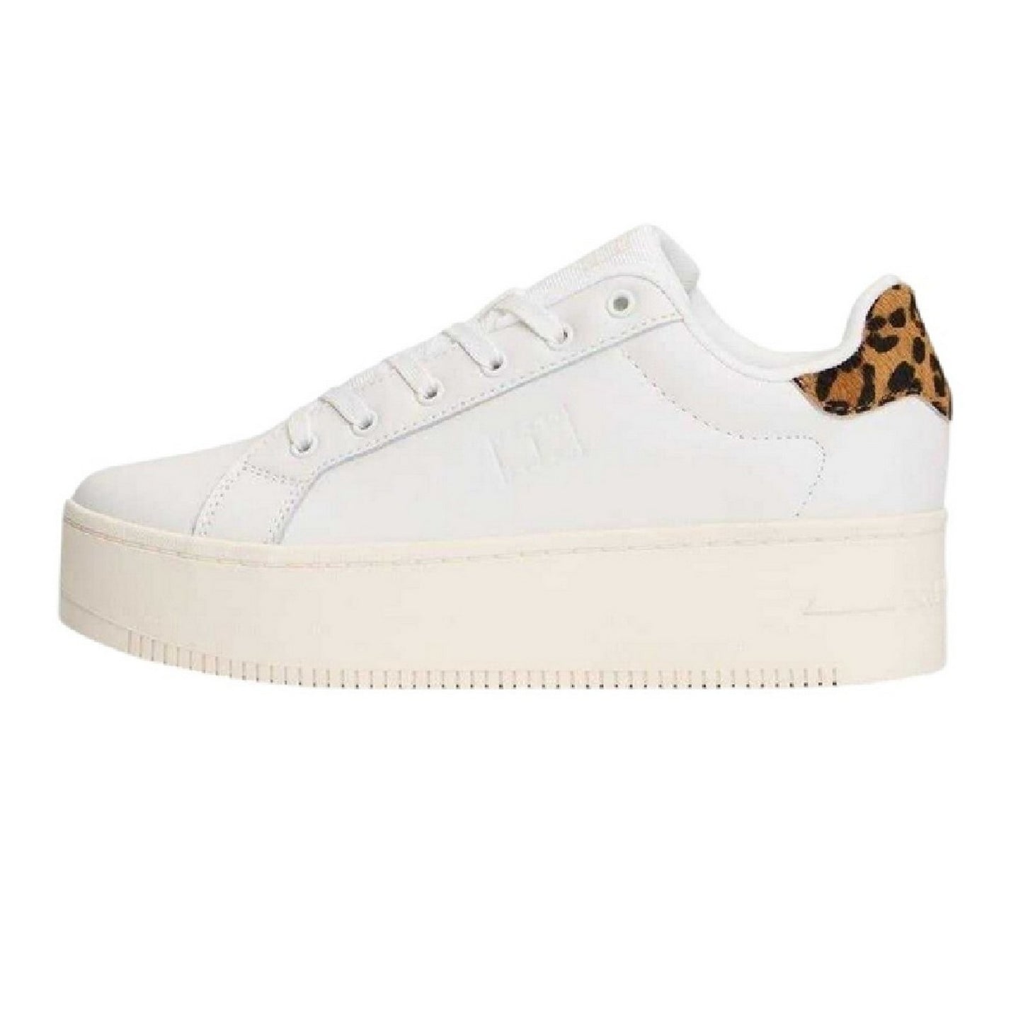 Ivory-Leopard - Side - Tommy Jeans Womens-Ladies Leopard Print Leather Platform Trainers