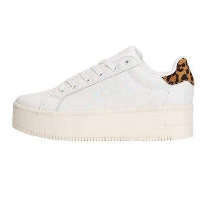 Ivory-Leopard - Side - Tommy Jeans Womens-Ladies Leopard Print Leather Platform Trainers
