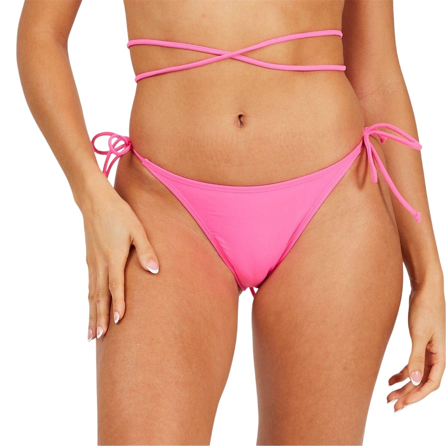 Neon Pink - Front - Brave Soul Womens-Ladies Side Tie Bikini Bottoms