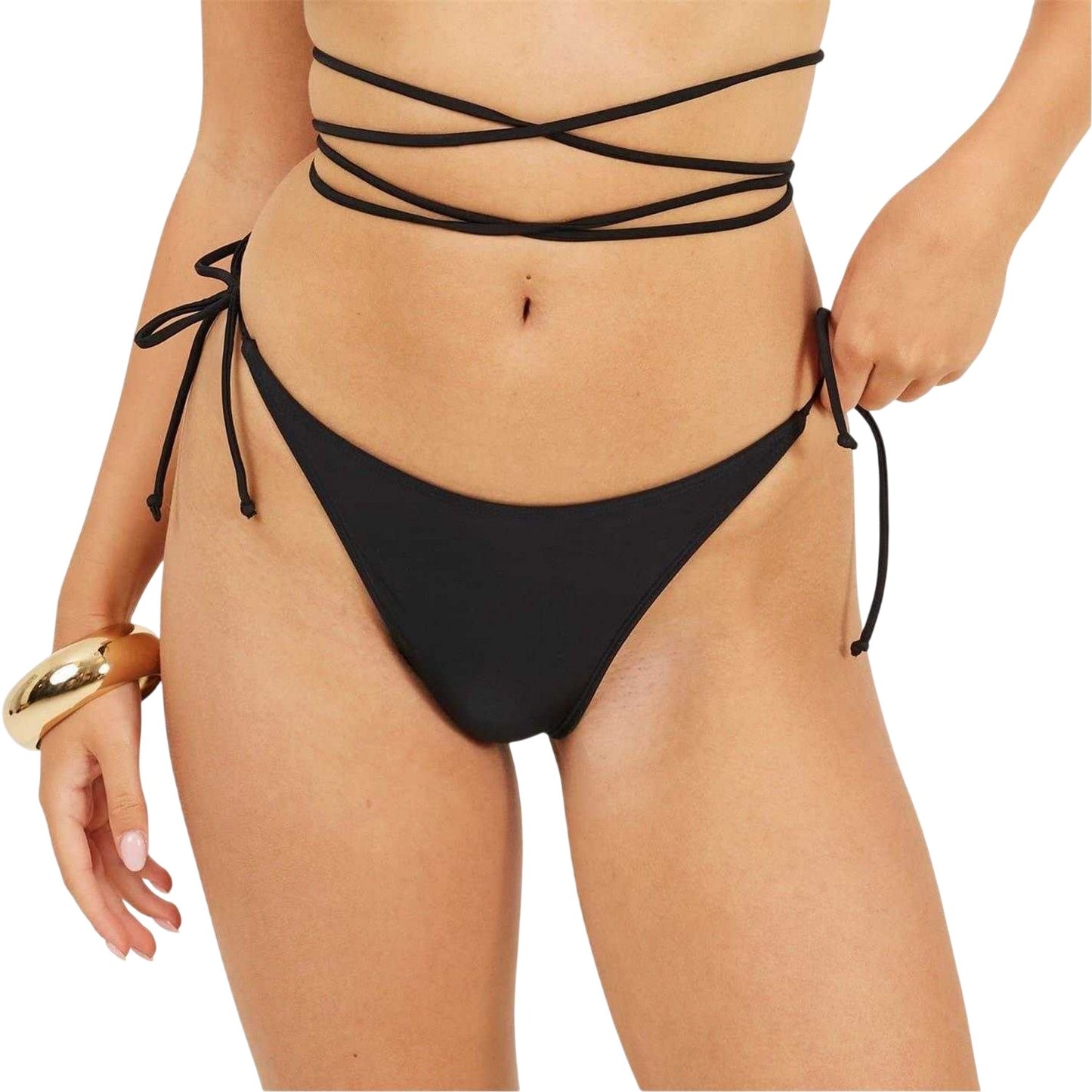 Black - Front - Brave Soul Womens-Ladies Side Tie Bikini Bottoms
