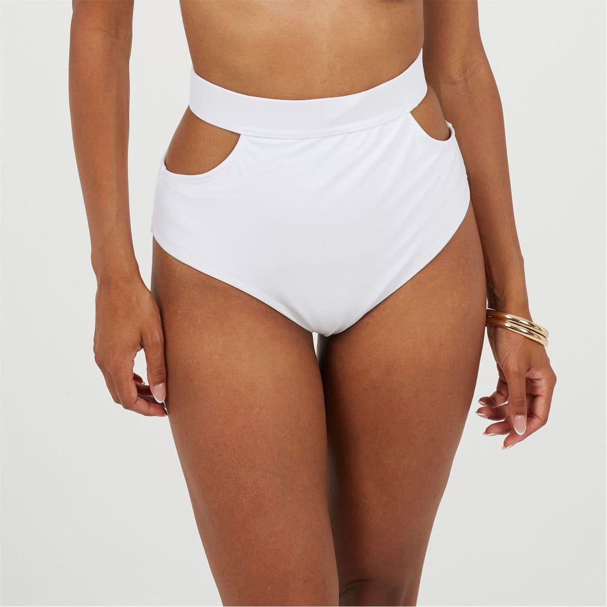 White - Front - Brave Soul Womens-Ladies Plain Regular Bikini Bottoms