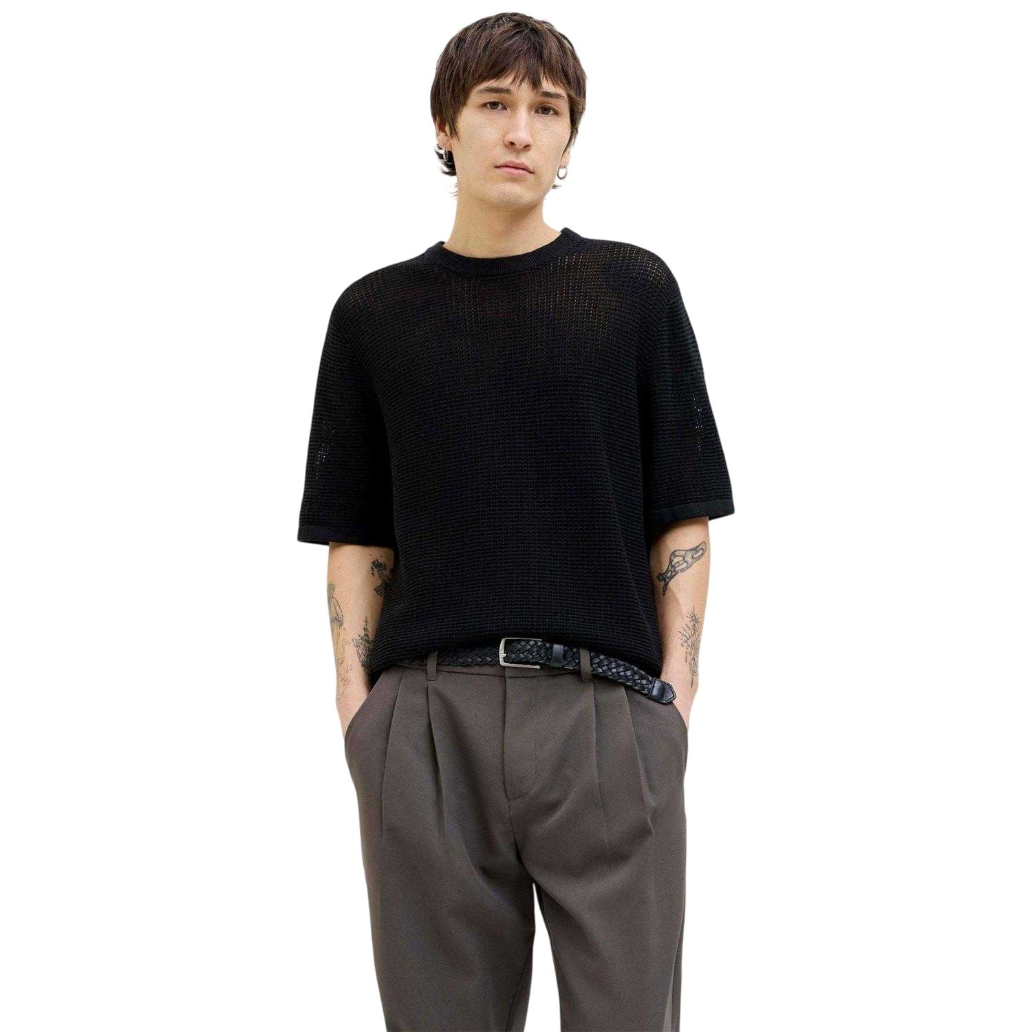 Black - Side - Jack And Jones Mens Joralmeria Crew Neck T-Shirt