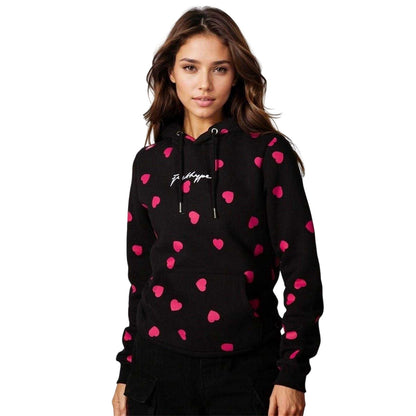 Black - Front - Hype Womens-Ladies Heart Hoodie