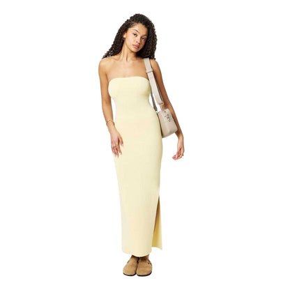 Buttercream - Side - Jack Wills Womens-Ladies Ribbed Bandeau Slim Maxi Dress
