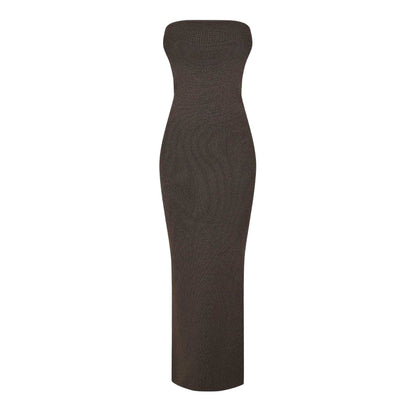 Espresso - Front - Jack Wills Womens-Ladies Ribbed Bandeau Slim Maxi Dress