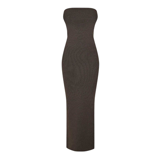 Espresso - Front - Jack Wills Womens-Ladies Ribbed Bandeau Slim Maxi Dress