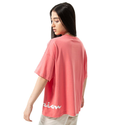 Pink - Back - Champion Womens-Ladies Crew Neck Regular Crop T-Shirt