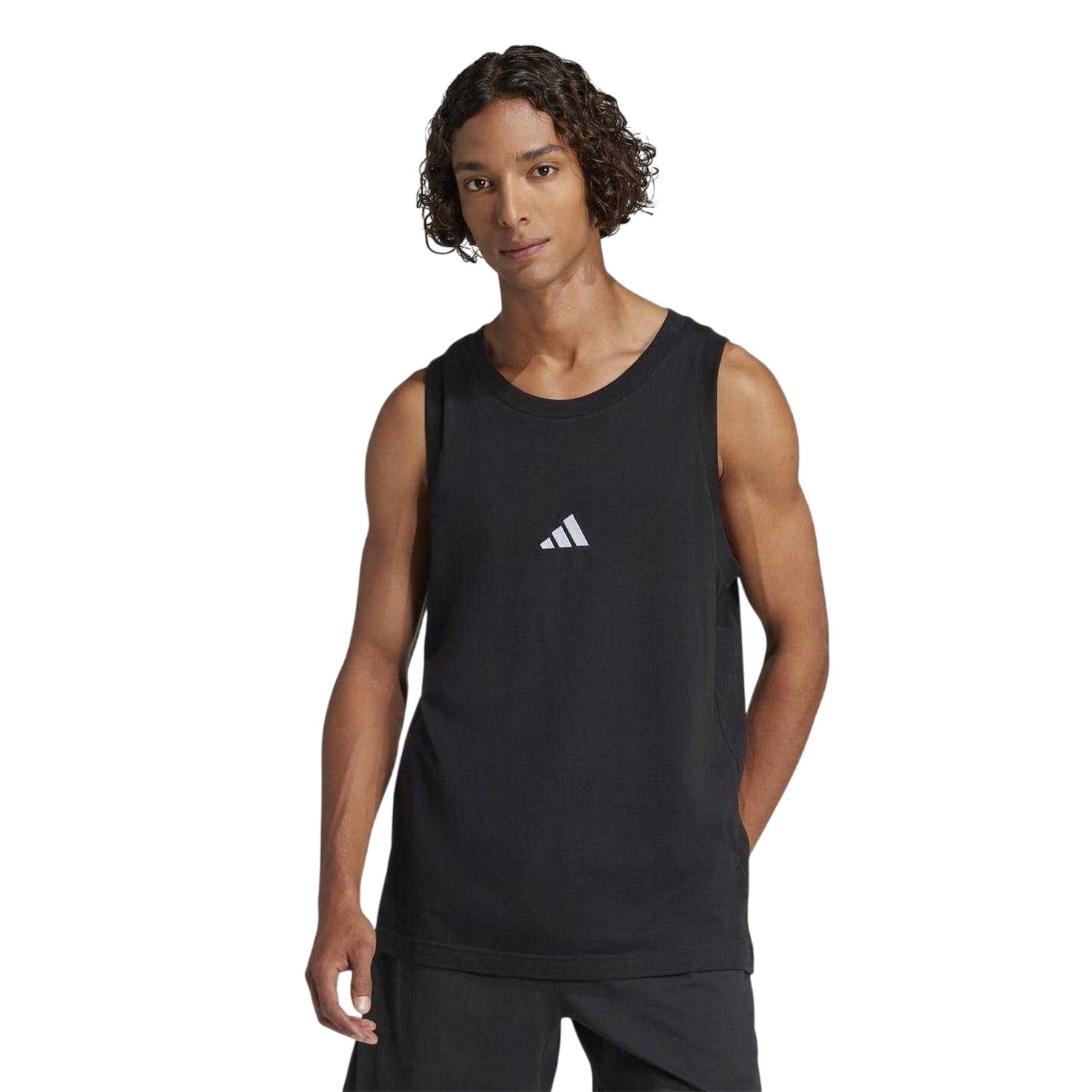 Black - Side - Adidas Mens Essentials Small Logo Tank Top