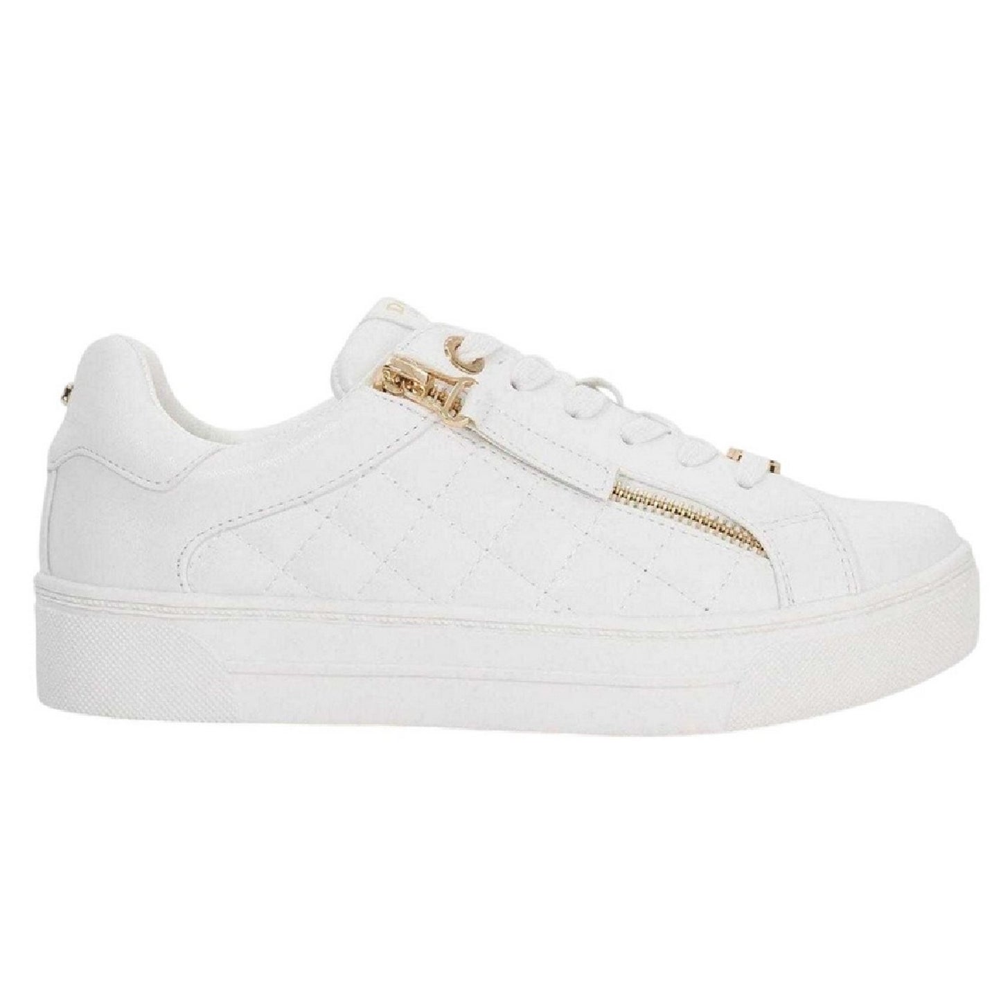 White - Lifestyle - Dune London Womens-Ladies Eisel Quilted Quilted Side Zip Flatform Trainers
