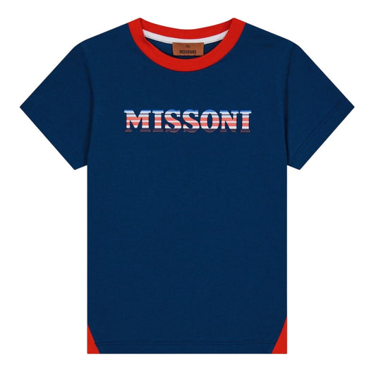 Navy-Red - Front - Missoni Childrens-Kids Logo Regular T-Shirt