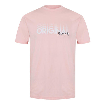 Pink - Front - Original Penguin Mens Lettering Crew Neck Regular T-Shirt