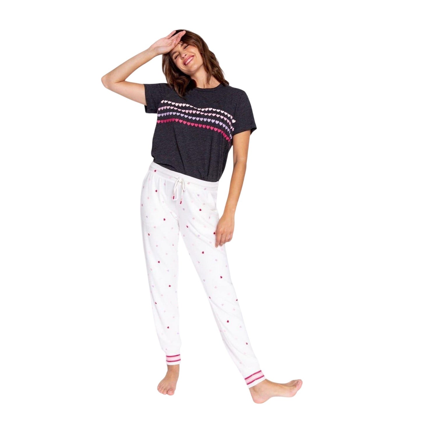 Off White - Side - PJ Salvage Womens-Ladies Heart Comfort Pyjama Bottoms