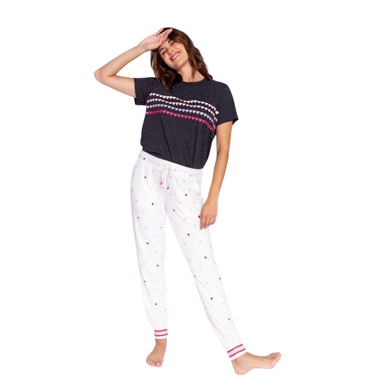 Off White - Side - PJ Salvage Womens-Ladies Heart Comfort Pyjama Bottoms