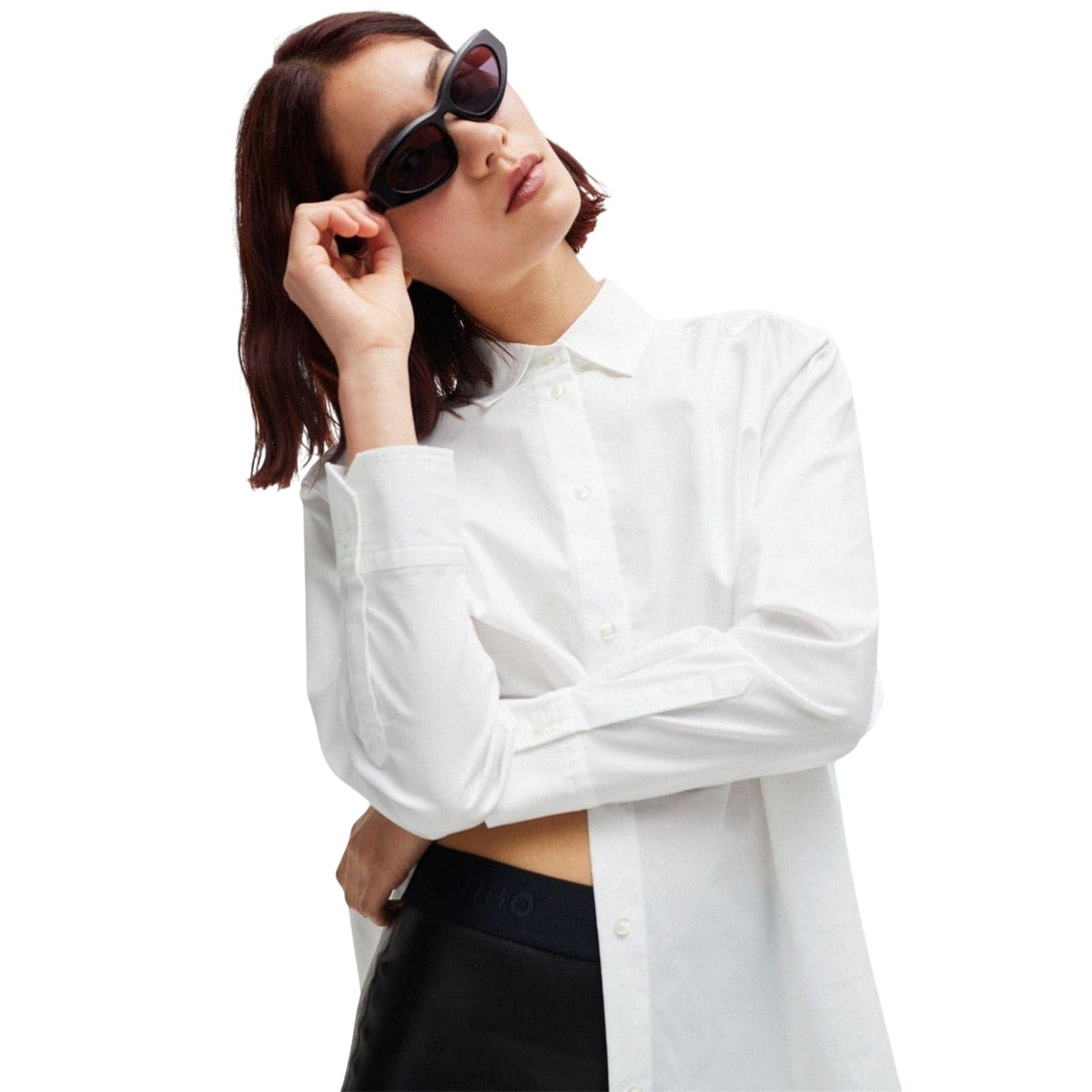 White - Side - Hugo Boss Womens-Ladies Boyfriend Shirt