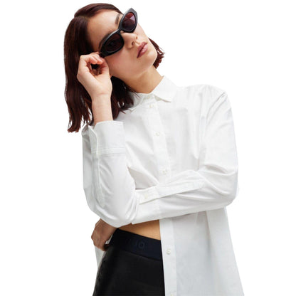 White - Side - Hugo Boss Womens-Ladies Boyfriend Shirt