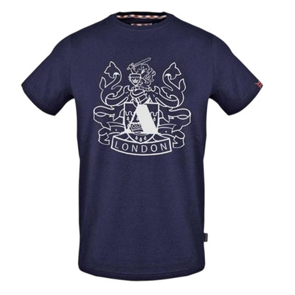 Navy - Front - Aquascutum Mens Shield Aldis Large Logo T-Shirt