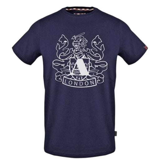 Navy - Front - Aquascutum Mens Shield Aldis Large Logo T-Shirt