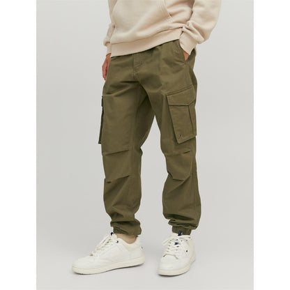 Olive Night - Front - Jack And Jones Mens Plain Cargo Trousers
