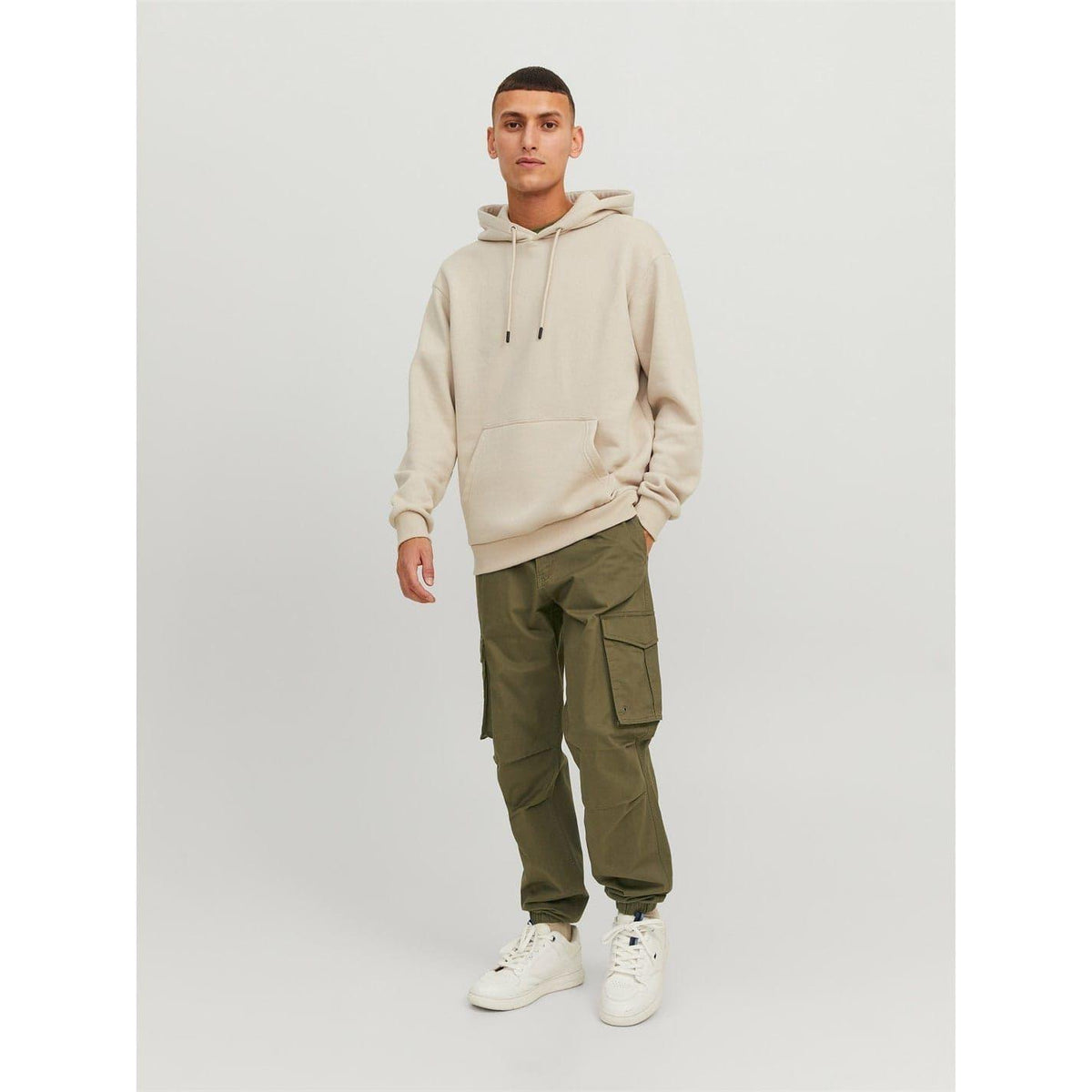 Olive Night - Back - Jack And Jones Mens Plain Cargo Trousers
