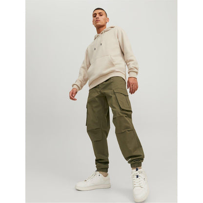 Olive Night - Side - Jack And Jones Mens Plain Cargo Trousers