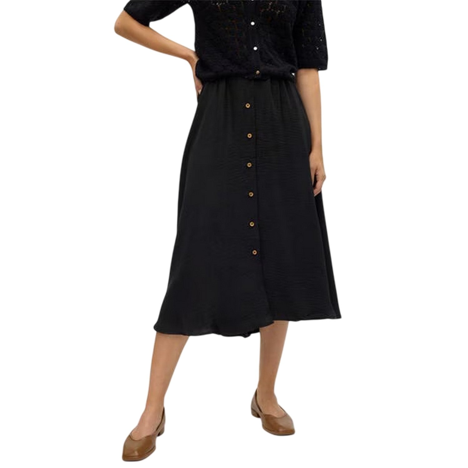 Black - Side - Vero Moda Womens-Ladies Laney A-line Midi Skirt