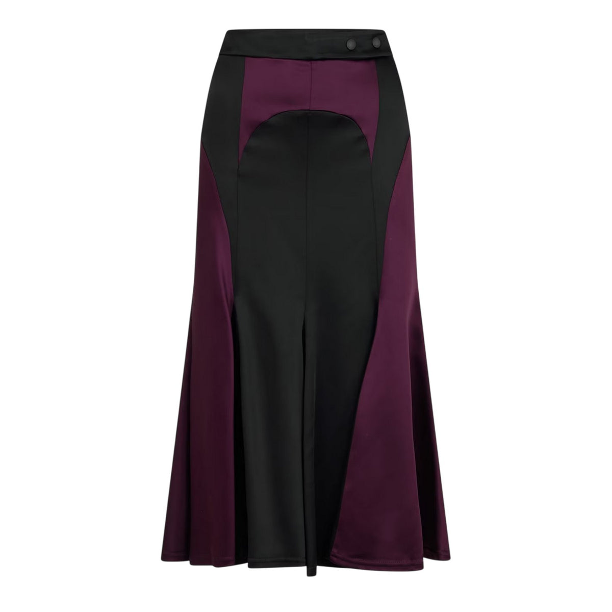 Black-Burgundy - Front - Off White Womens-Ladies Two Tone Satin Regular Midi Skirt
