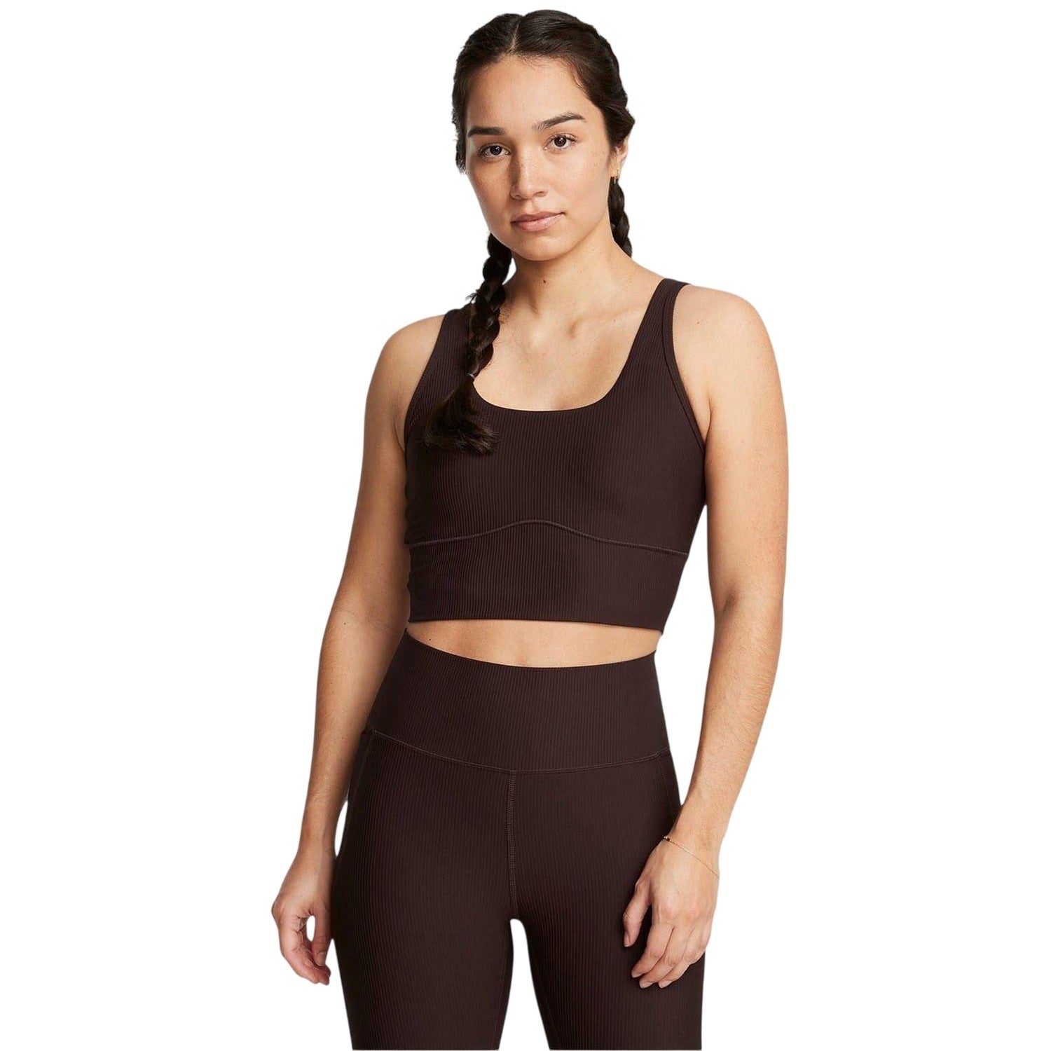 Brown - Side - Under Armour Womens-Ladies Meridian Ribbed Snug Fit Tank Top