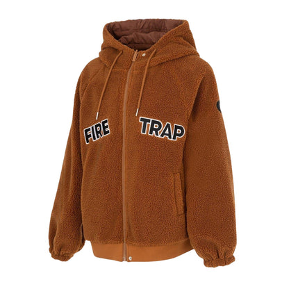 Caramel-Brown - Side - Firetrap Womens-Ladies Teddy Fleece Reversible Jacket
