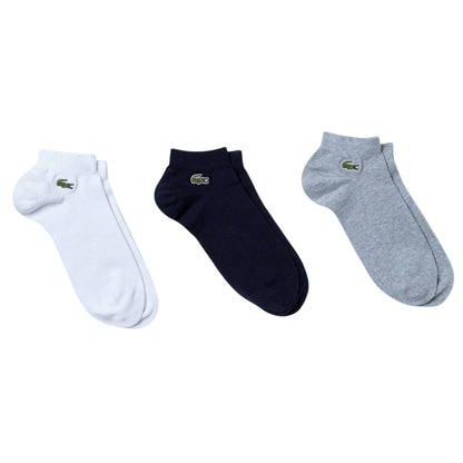 Black-White-Grey - Front - Lacoste Mens Embroidered Logo Trainer Socks (Pack of 3)