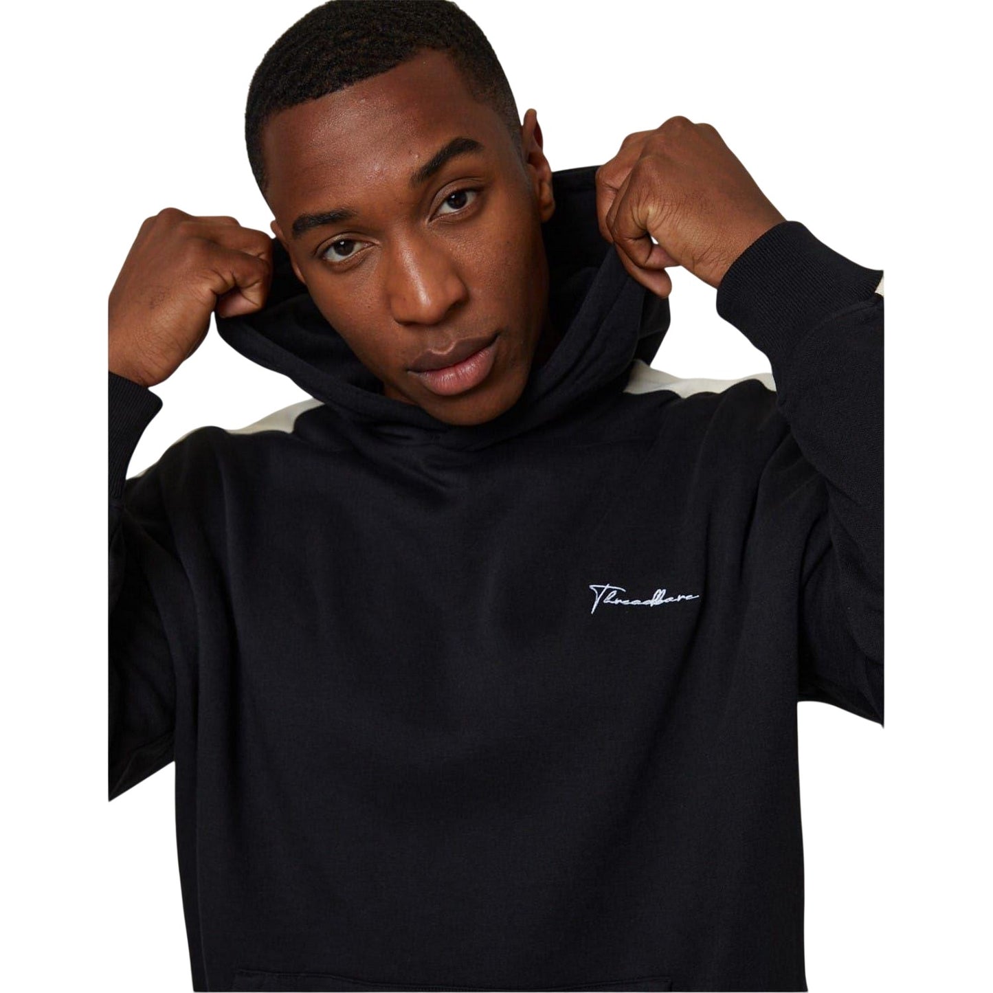Black - Side - Threadbare Mens Stripe Detail Hoodie