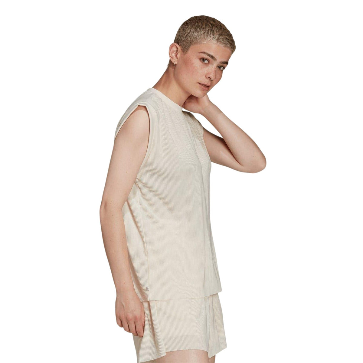 Wonder White - Side - Adidas Womens-Ladies Originals Plisse Sleeveless Tank Top