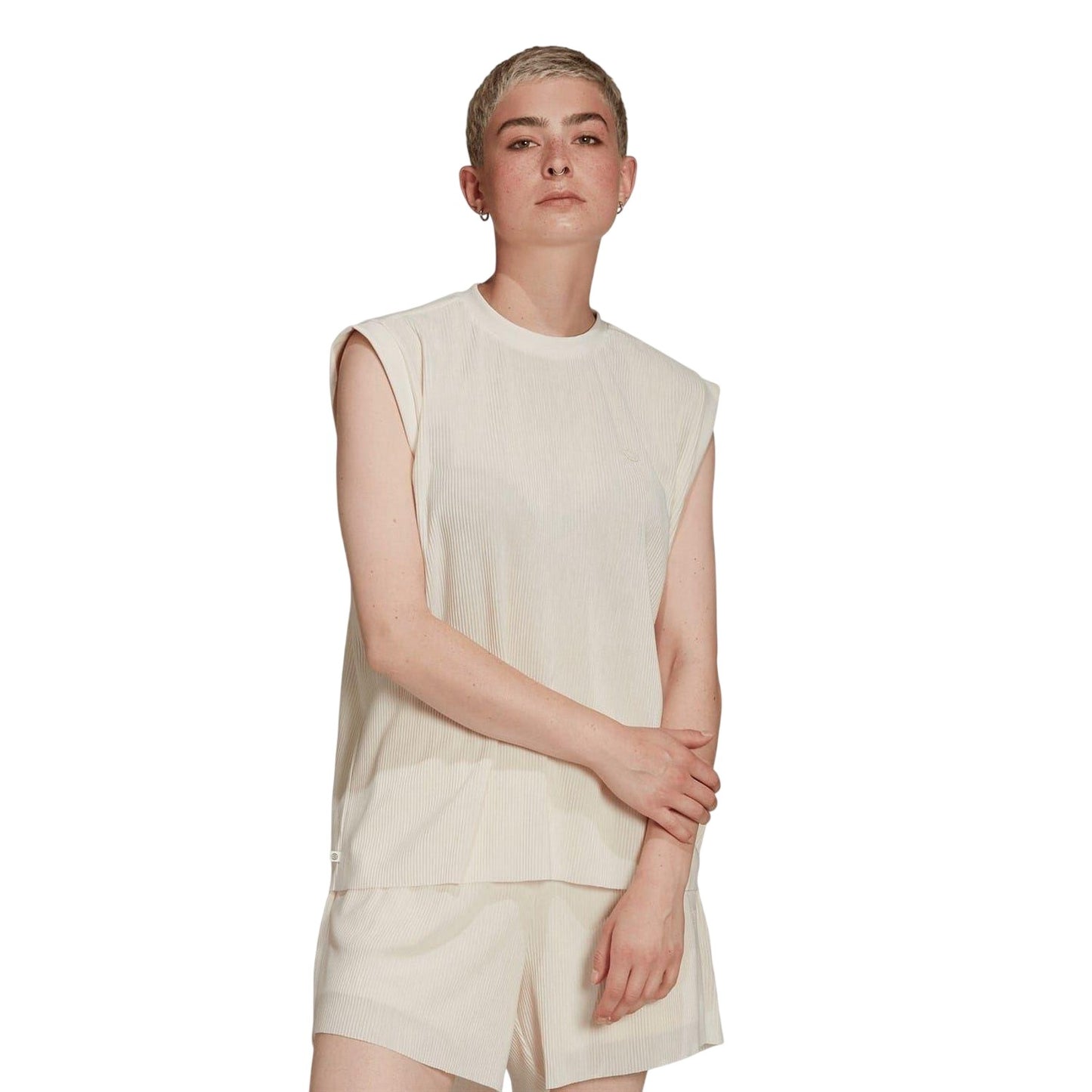 Wonder White - Lifestyle - Adidas Womens-Ladies Originals Plisse Sleeveless Tank Top