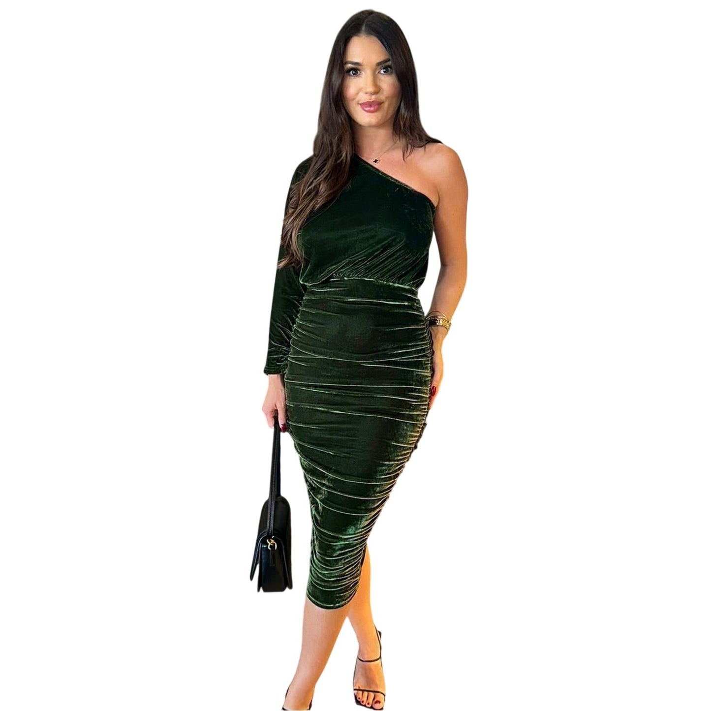 Green - Front - AX Paris Womens-Ladies Velvet Midi Dress
