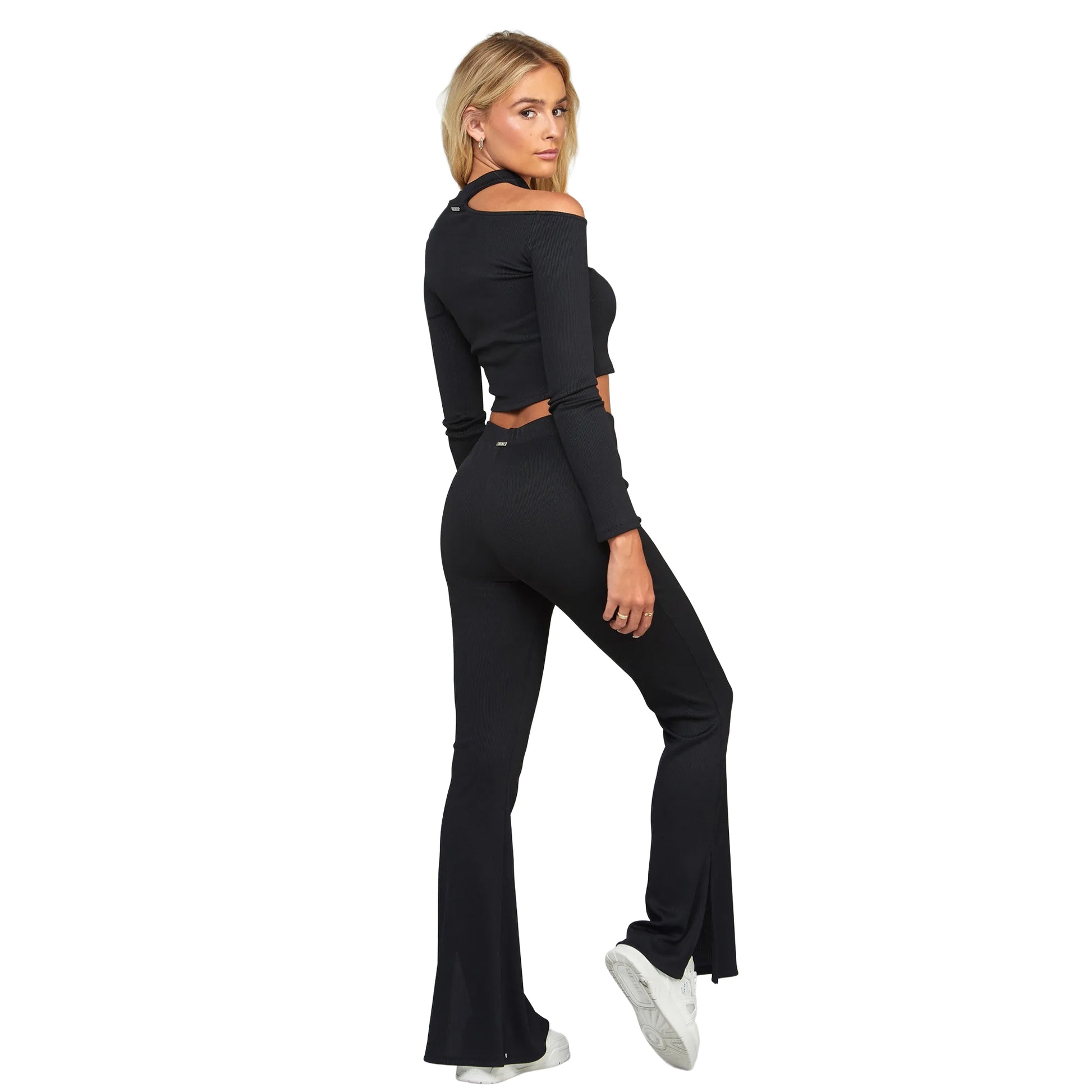 Black - Back - SikSilk Womens-Ladies Ribbed Long-Sleeved Top