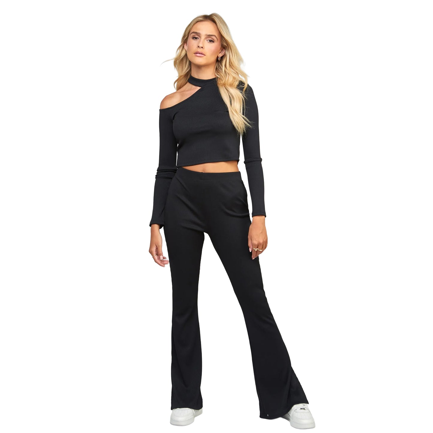 Black - Lifestyle - SikSilk Womens-Ladies Ribbed Long-Sleeved Top