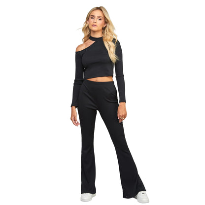Black - Lifestyle - SikSilk Womens-Ladies Ribbed Long-Sleeved Top