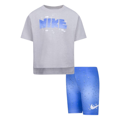 University Blue - Front - Nike Childrens-Kids Genie Bubble T-Shirt & Shorts Set