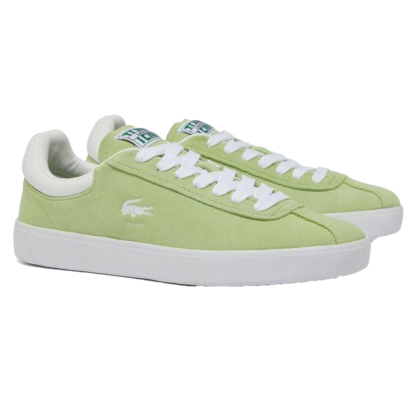 Green-White - Side - Lacoste Womens-Ladies Baseshot Suede Trainers