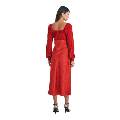 Red - Back - Nobody´s Child Womens-Ladies Vicky Floral Velvet Sweetheart Midi Dress