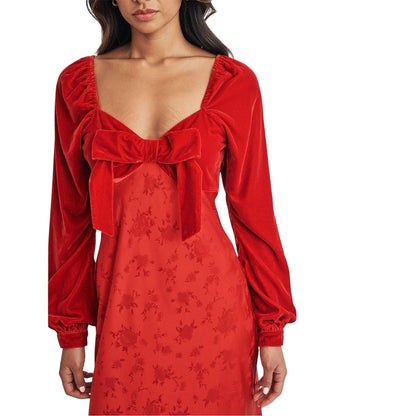 Red - Side - Nobody´s Child Womens-Ladies Vicky Floral Velvet Sweetheart Midi Dress