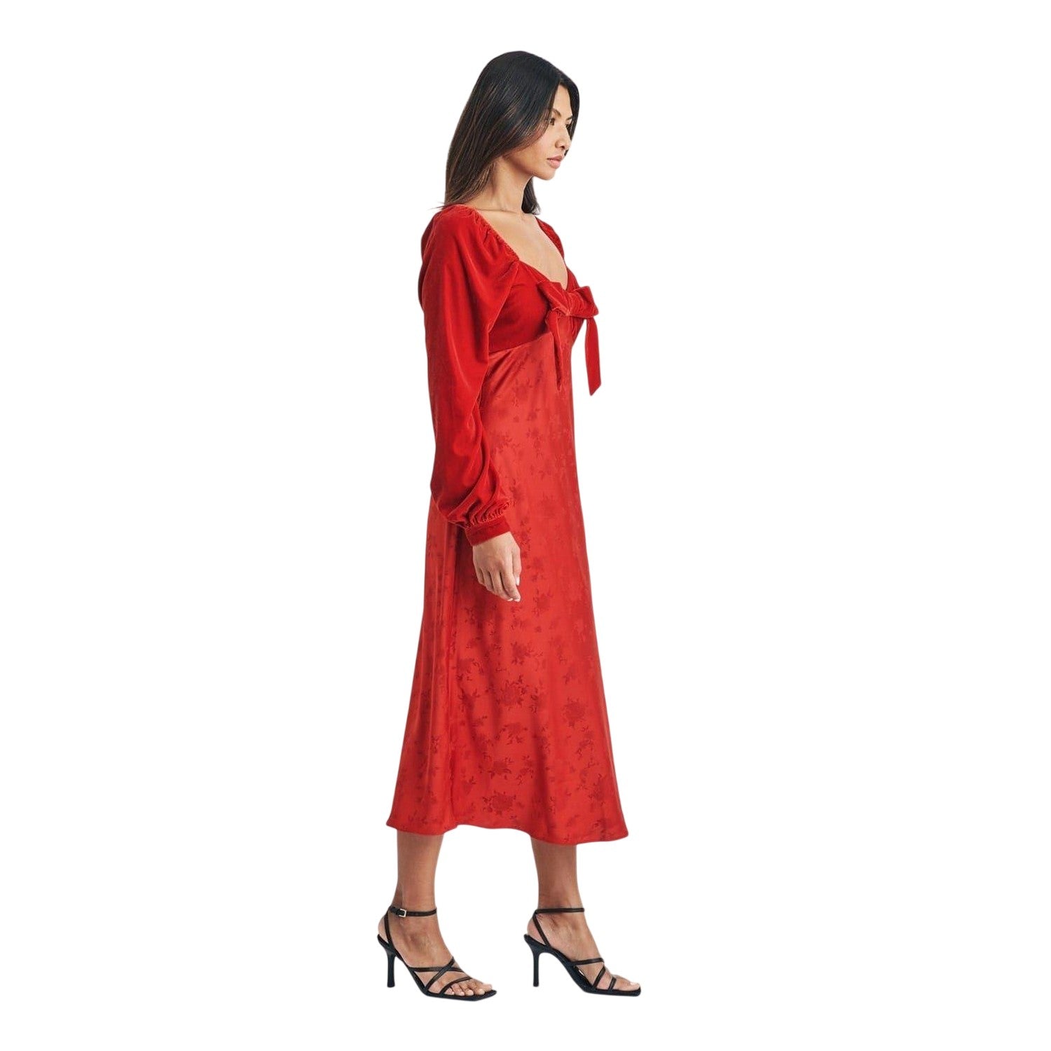 Red - Lifestyle - Nobody´s Child Womens-Ladies Vicky Floral Velvet Sweetheart Midi Dress