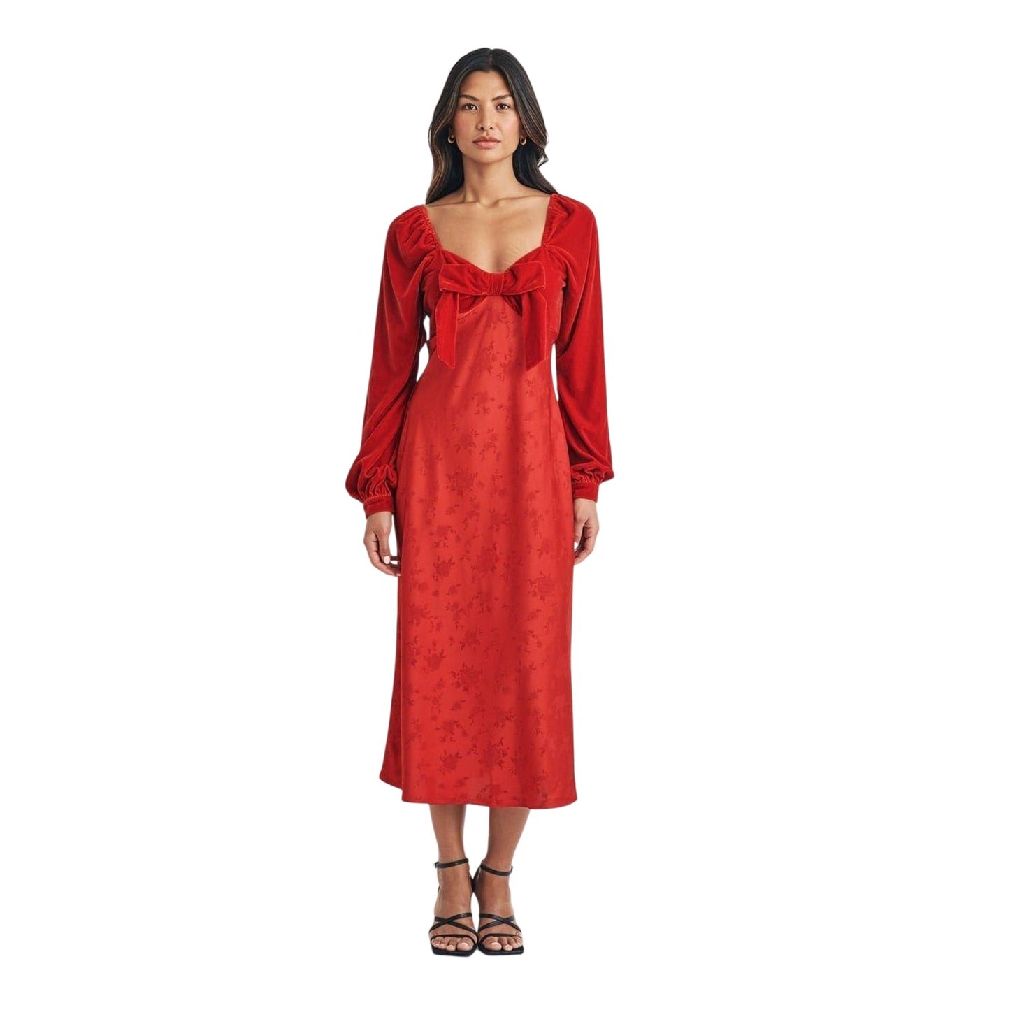Red - Front - Nobody´s Child Womens-Ladies Vicky Floral Velvet Sweetheart Midi Dress