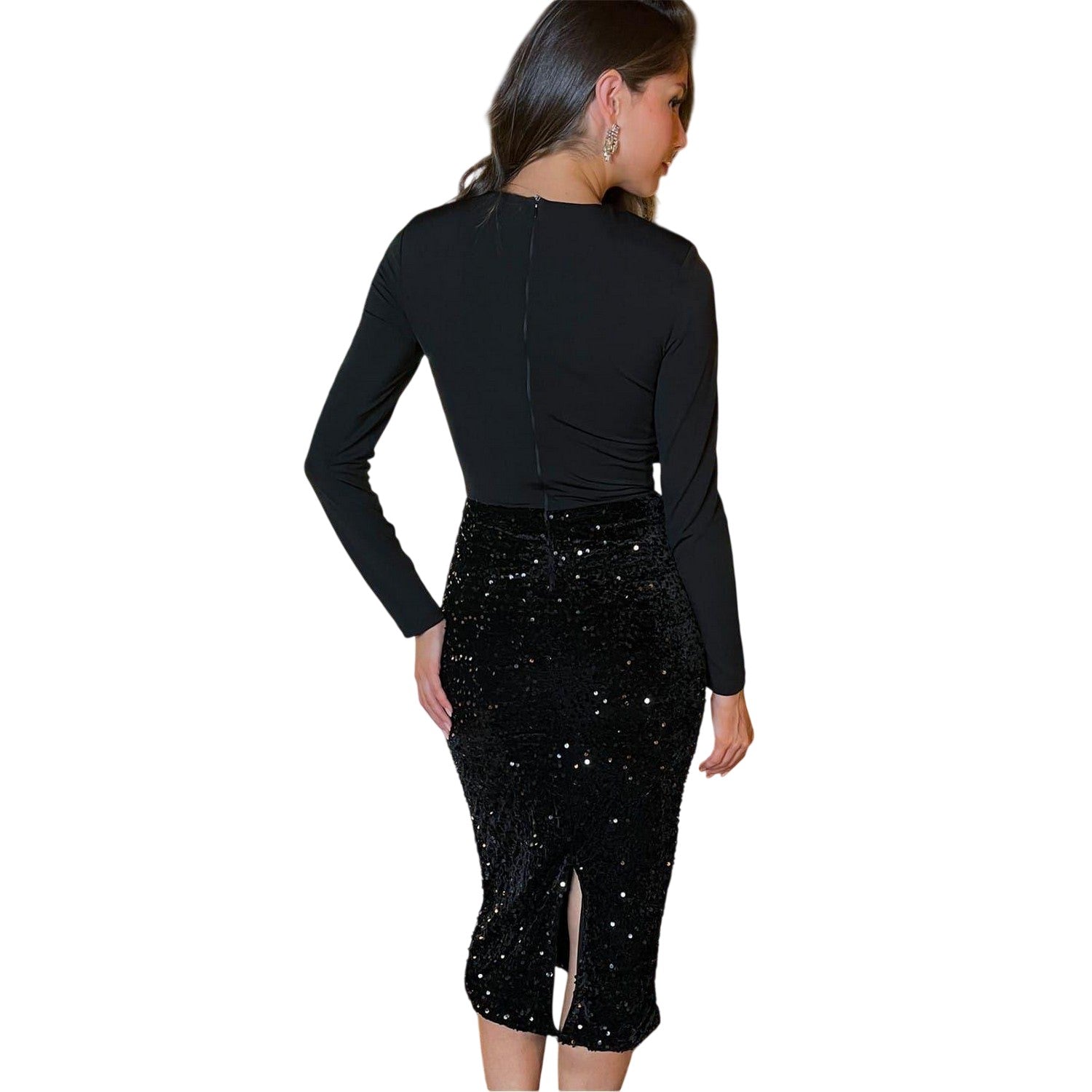 Black - Back - AX Paris Womens-Ladies Velvet 2 in 1 Midi Dress