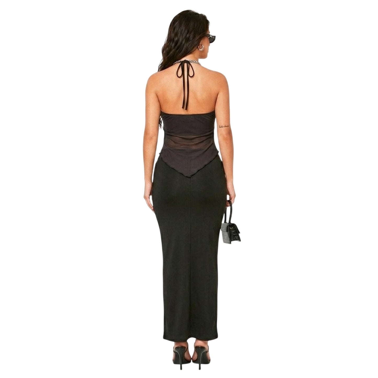 Black - Back - Missy Empire Womens-Ladies Overlay Low Rise Evening Maxi Skirt