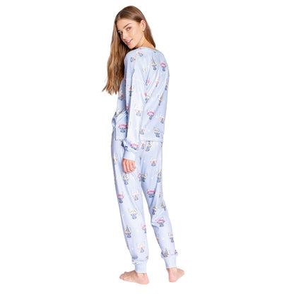 Light Blue - Back - PJ Salvage Womens-Ladies French Bulldog Pyjama Set