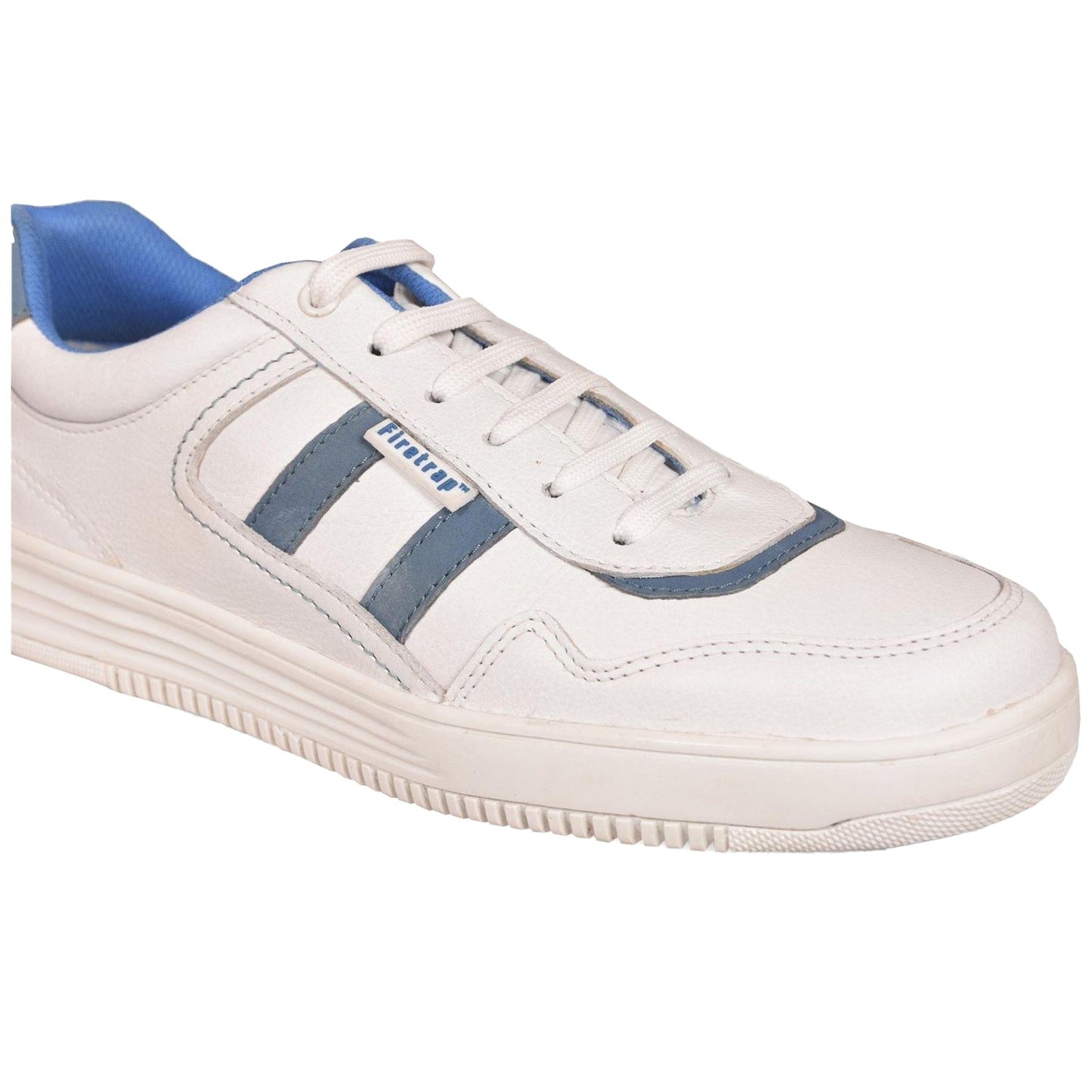White-Blue - Side - Firetrap Womens-Ladies Leather Skateboarding Flat Skate Shoes