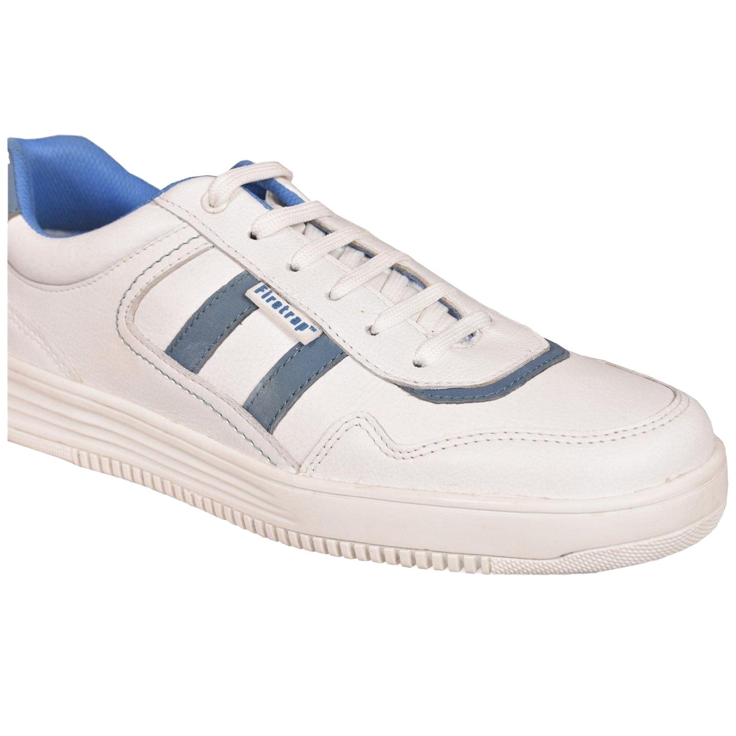 White-Blue - Side - Firetrap Womens-Ladies Leather Skateboarding Flat Skate Shoes