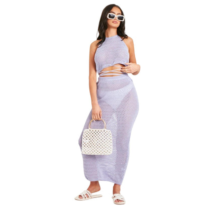 Lilac - Front - Missy Empire Womens-Ladies Knitted Maxi Skirt
