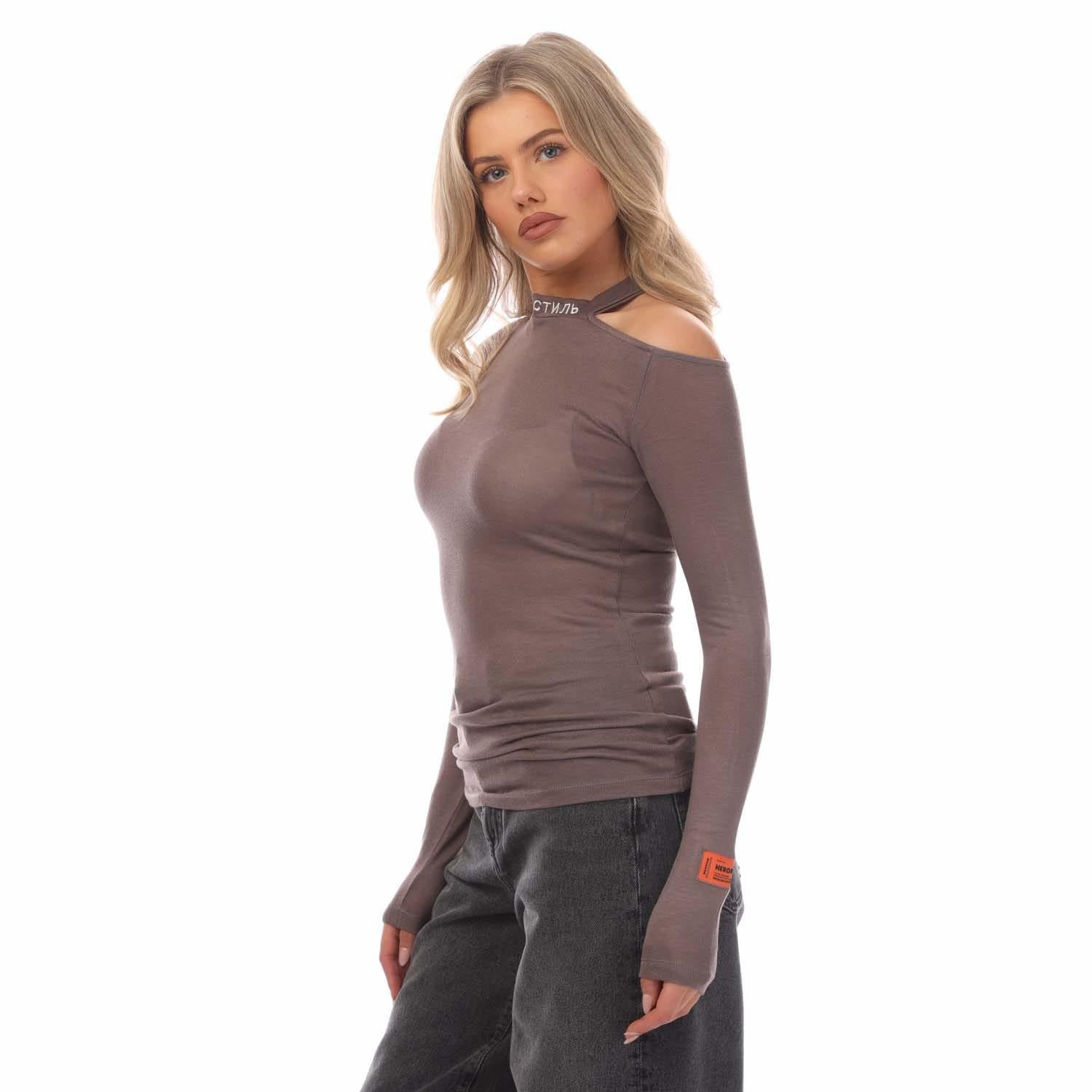 Grey-White - Back - Heron Preston Womens-Ladies CTNMB Crew Neck Cold Shoulder Sweatshirt