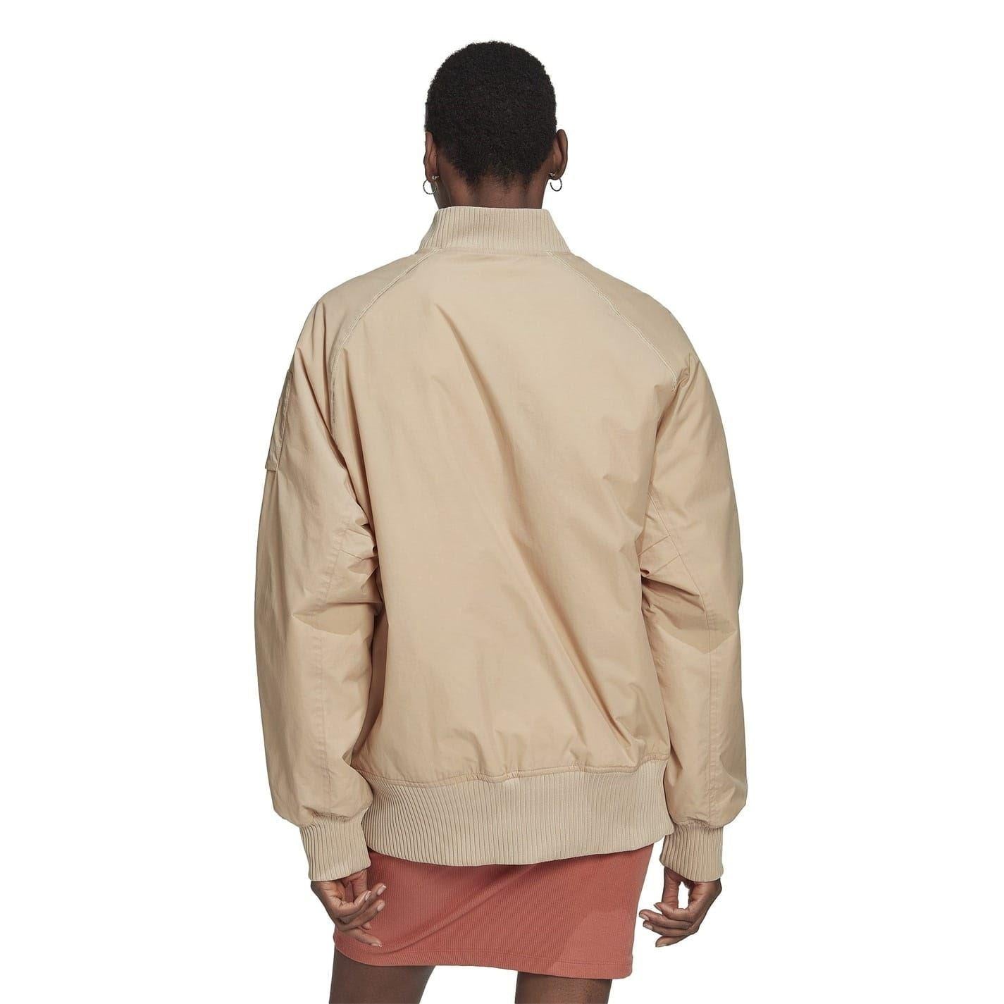Beige - Side - Adidas Womens-Ladies Funnel Neck Short Bomber Jacket